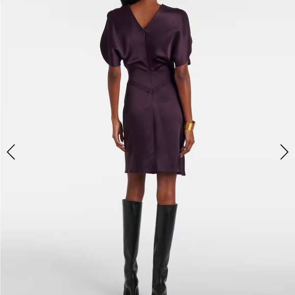 Victoria Beckham Satin Midi Dress in Burgundy/ Fig Color - Picture 3 of 11